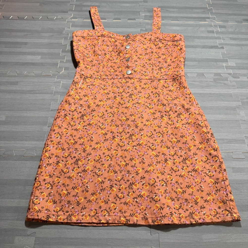 Size 11-13 Pink Floral Mini Pinafore Dress